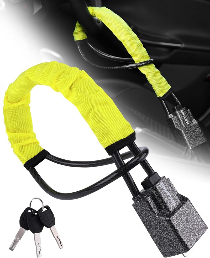 Tevlaphee Steering Wheel Lock Seat Belt Lock Universal Anti Theft Car Device Car Lock Car Theft Prevention with 3 Keys for Car Security Fit Most Vehicles Truck SUV Van (Yellow) - Image 1